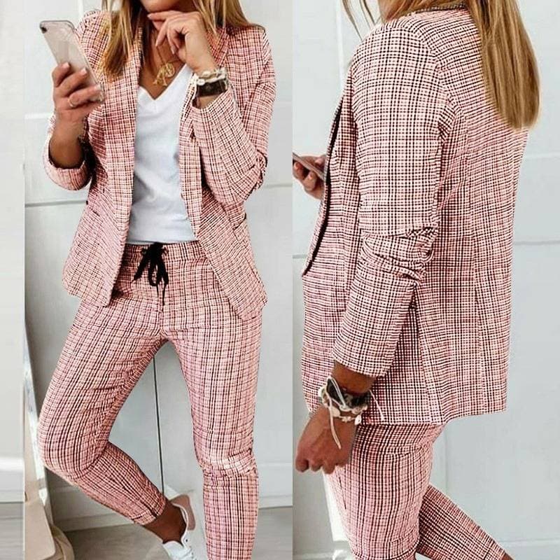 Women's Elegant Blazer & Pants Set – Stretch Polyester Office Suit With Princess Sleeves (8 Sizes, 4 Colors, Breathable Lining)