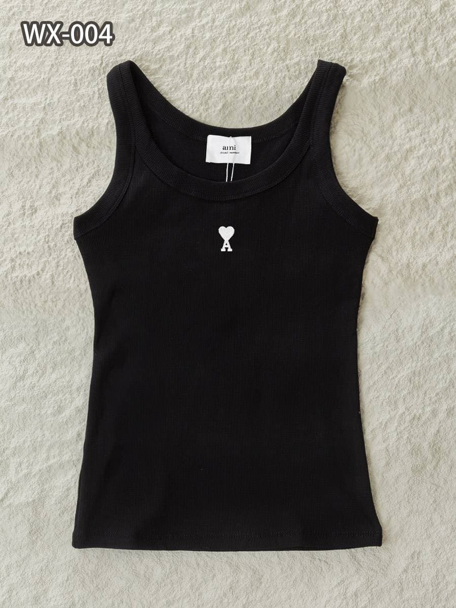 Débardeur sans manches Ami Paris pour femme, logo cœur, coupe ajustée.