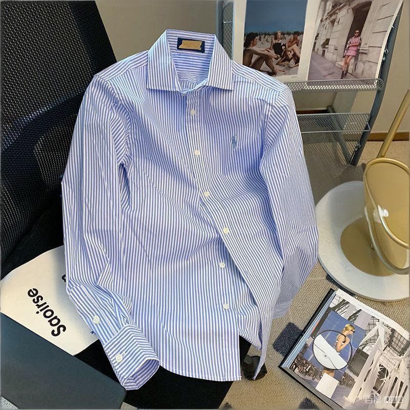 Chemise à rayures pour femme, manches longues, taille S, style doux, collection printemps-automne.