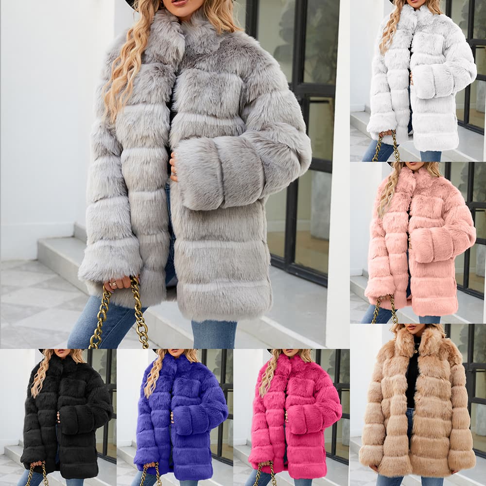 Women's Clothing fur coat women's casual tops autumn and winter new fashion popular horizontal groove coat