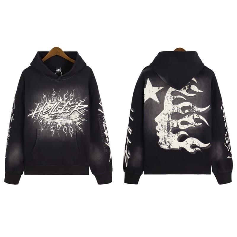 Sweat à capuche décontracté Hellstar délavé et usé avec impression de tête de Heavy Industry