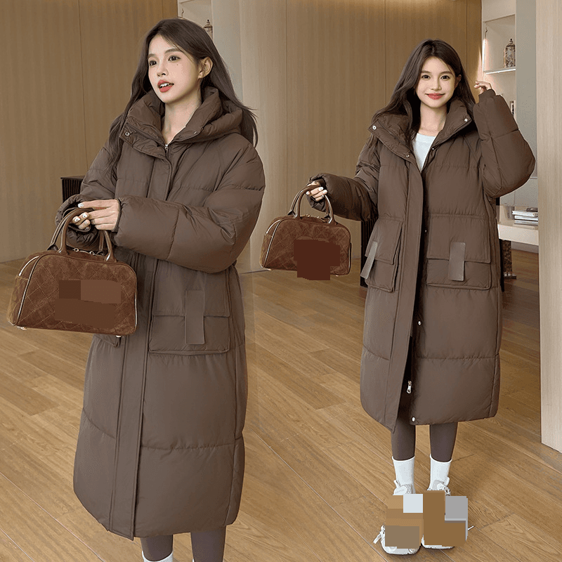 Women's Clothing Winter New Thickened Loose Long Over the Knee Cotton Jacket for Women Korean Student Hooded Large Pocket Cotton Jacket