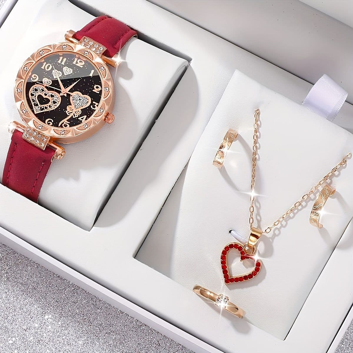 Love Full Diamond Fashion Watch Goddess Watch Love Jewelry suit Necklace Earrings Ring Combination