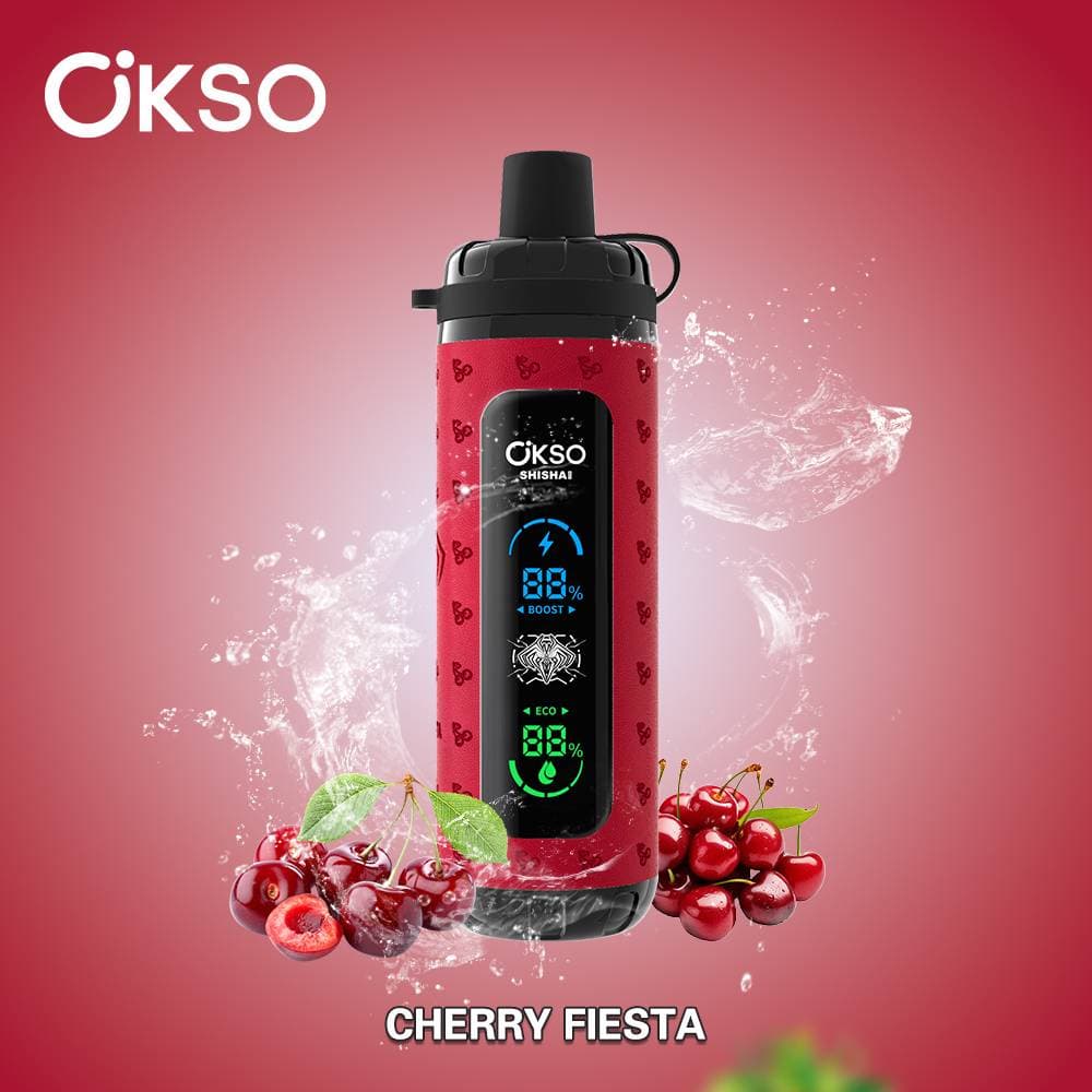40K Vape - OKSO Max 40 000 bouffées Cherry Fiesta - Pack à prix réduit, économies exceptionnelles - 800 mAh, nicotine 2 %