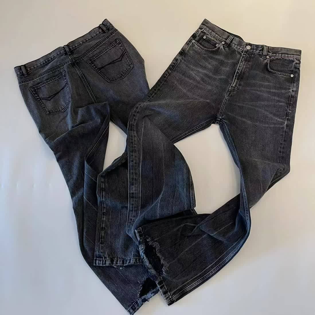 Men's Clothing Washed Black Flared Jeans For Men High Street Vibe Style Loose Wide Leg Cleanfit