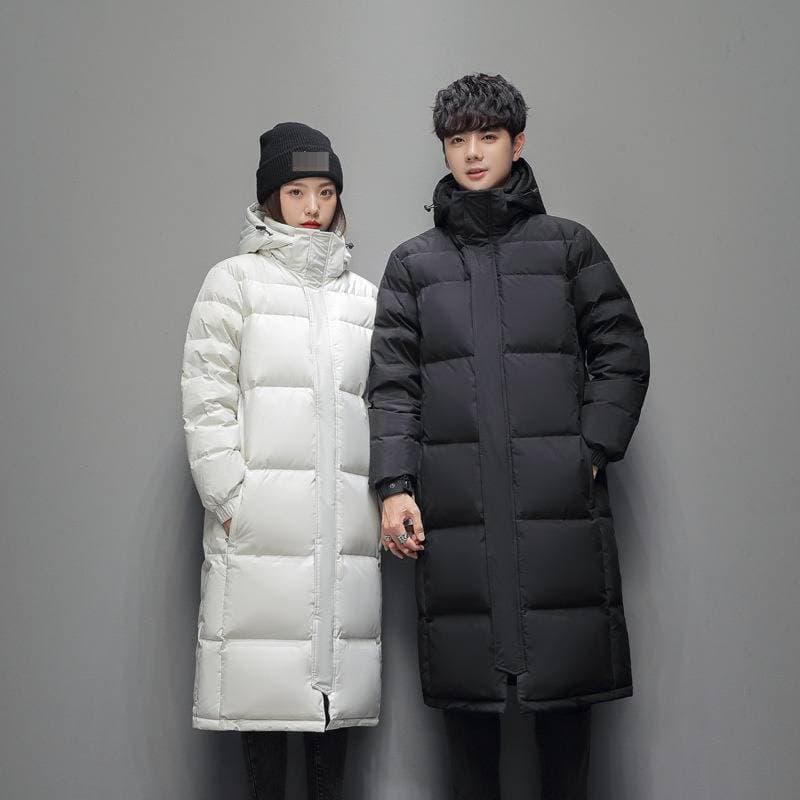 Men's Long Down Jacket Winter Coat With Hood, Thickened Warm Parka For Teen Boys & Couples, Water-Resistant Windproof Outerwear