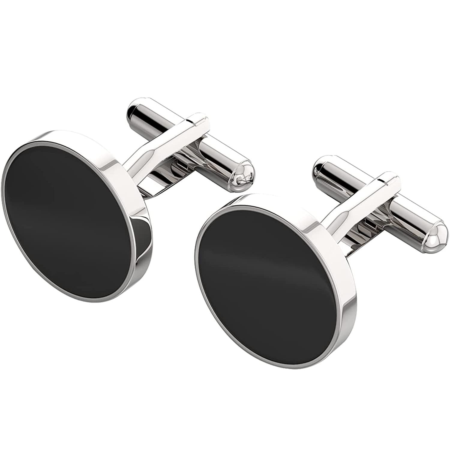 Men's Cufflinks、Classic、Fade Resistant、 Cross-border Minimalist French-style Metal Oil-drip Pure Black Round Enamel Cufflinks, New Men's Alloy Shir