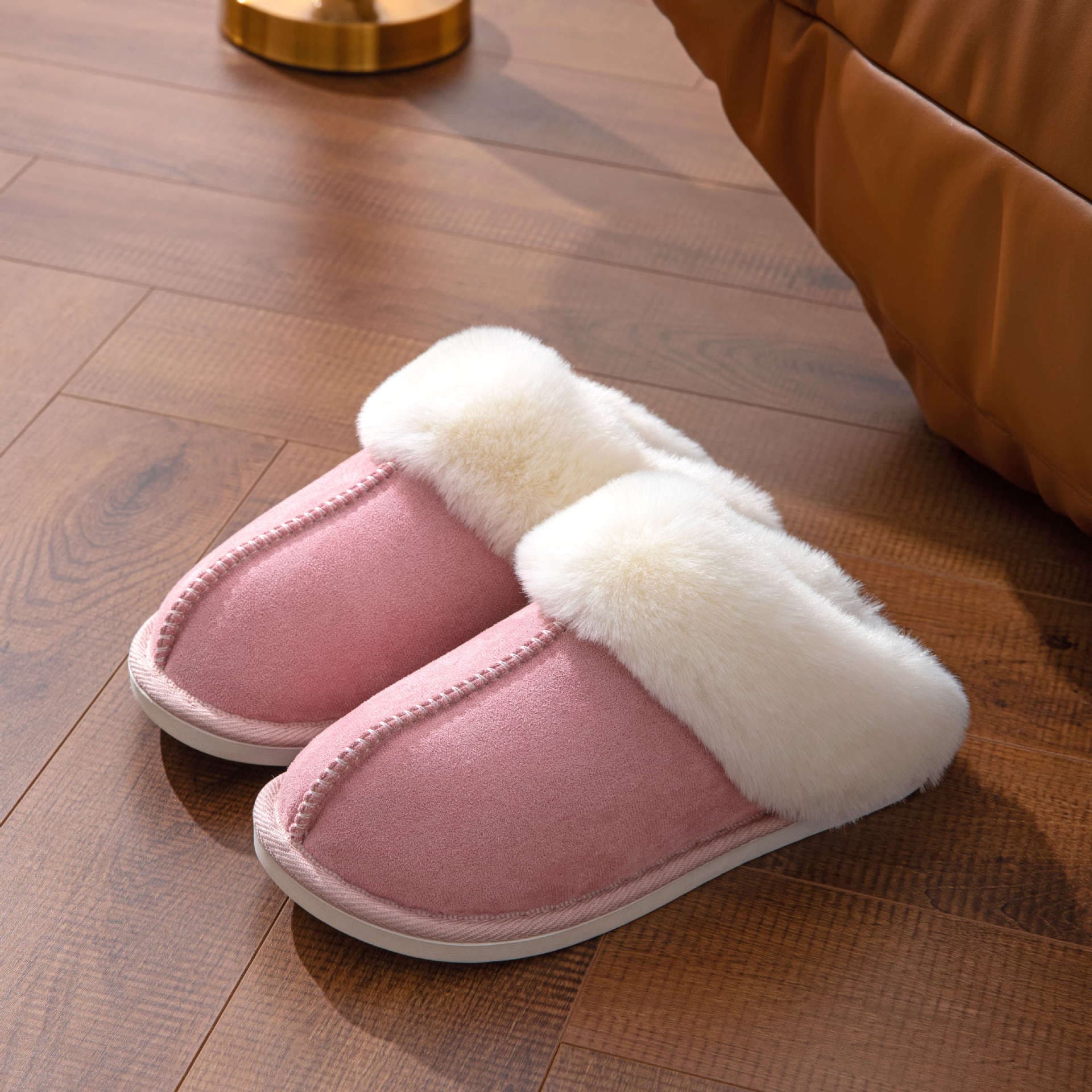 New cotton slippers female winter woolen mouth home non-slip warm room with wool thickened spring and autumn cotton slippers
