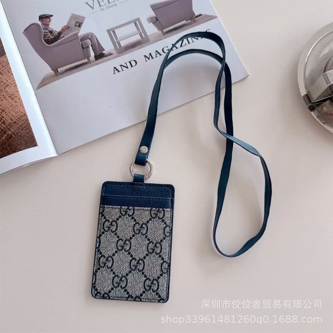 Porte-carte d'accès en cuir avec cordon en bandoulière unisexe