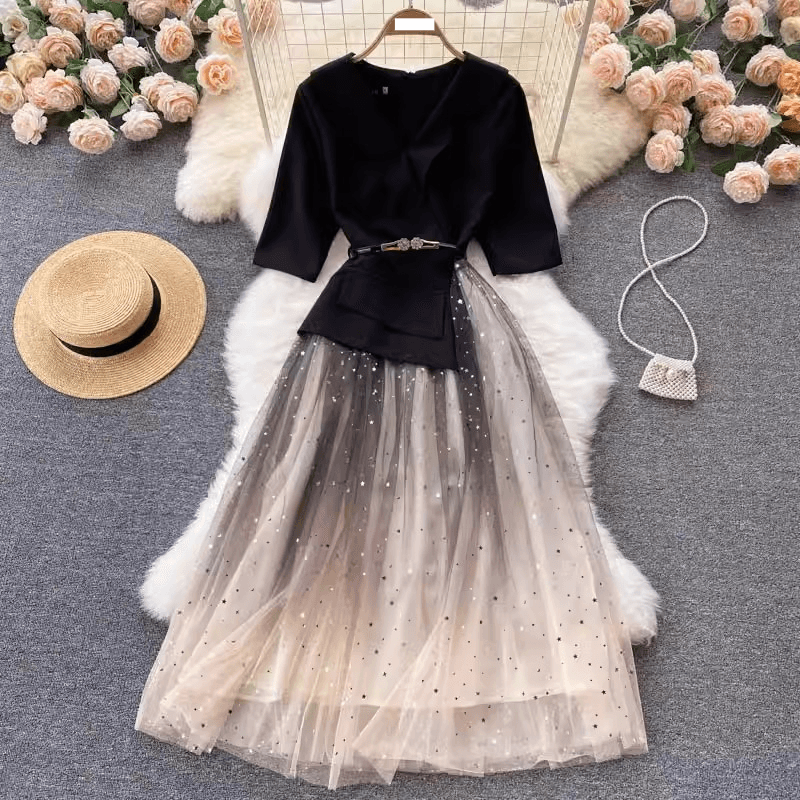 Women's Clothing summer new mesh dress female design sense splicing slim waist medium length first love fairy dress