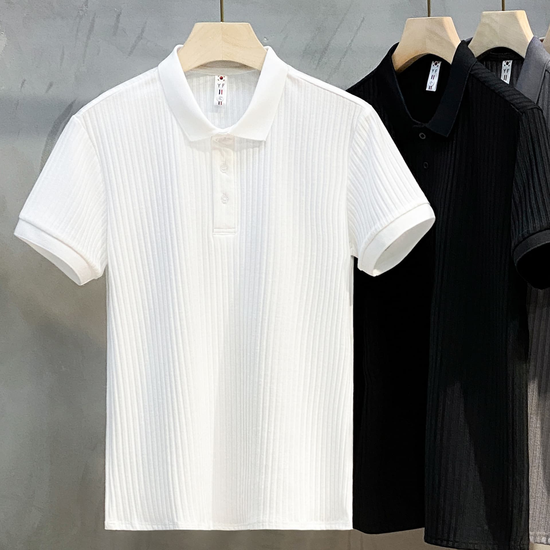 Men's Clothing Summer Pit Stripe Mercerized Knitted Polo Shirt Short Sleeve Trend Summer Top