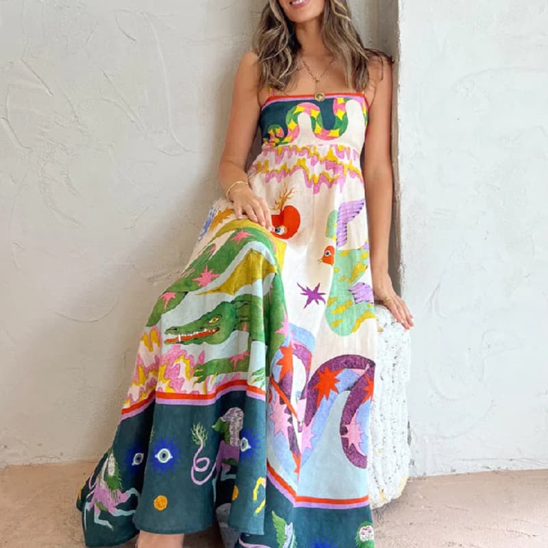 Robe longue trapèze élégante à imprimé floral pour femme, nouvelle collection printemps 2025