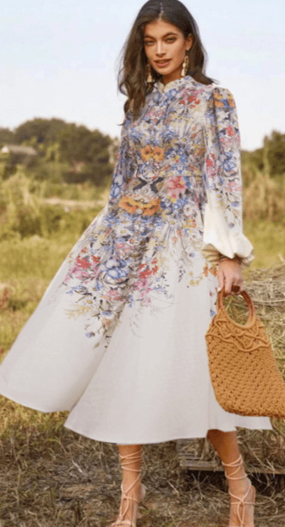 ​Australian Design Single-Breasted Belted Dress - Early Autumn Floral Print With Exquisite Buttons​
