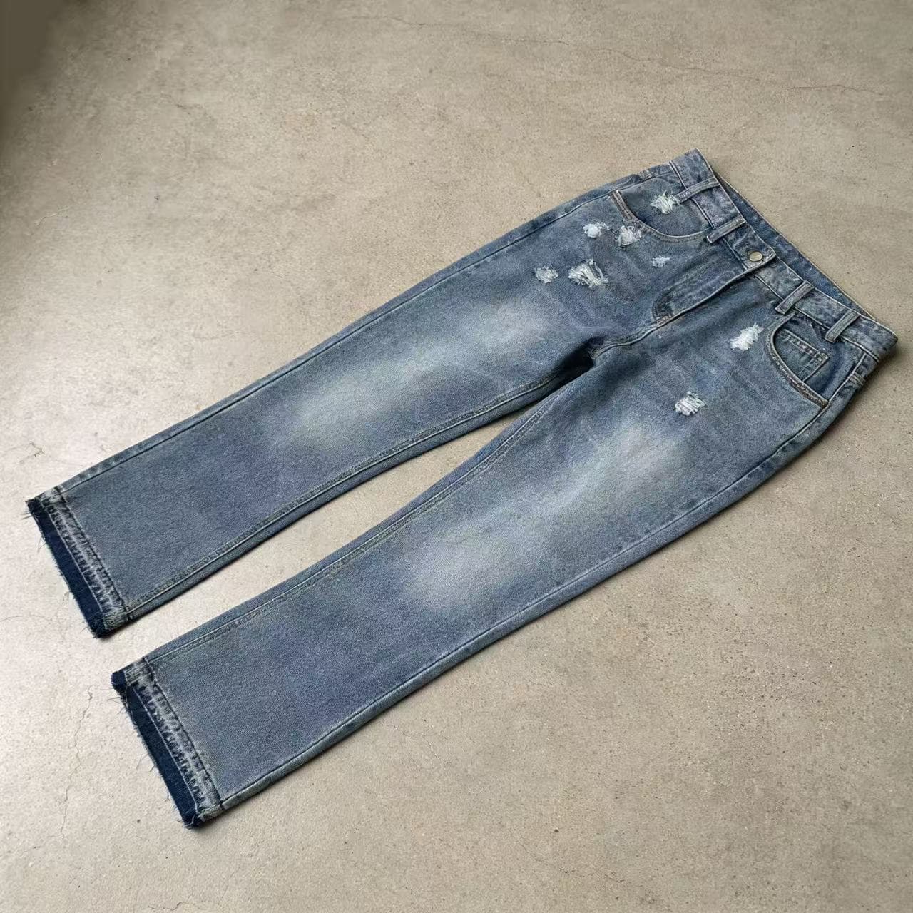 Men's High-End Worn Out Stretch Jeans Tight Fit Midweight Denim Flare Pants Black Vintage Casual Hip Hop Style