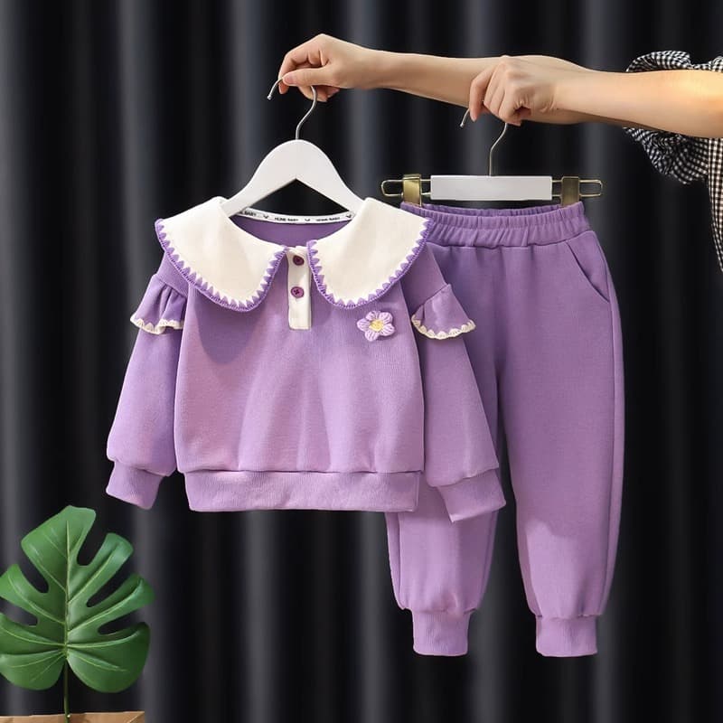 Girls' Autumn And Winter Baby Collar Hoodie Harlan Pants Two-piece Stylish Casual Suit Trend