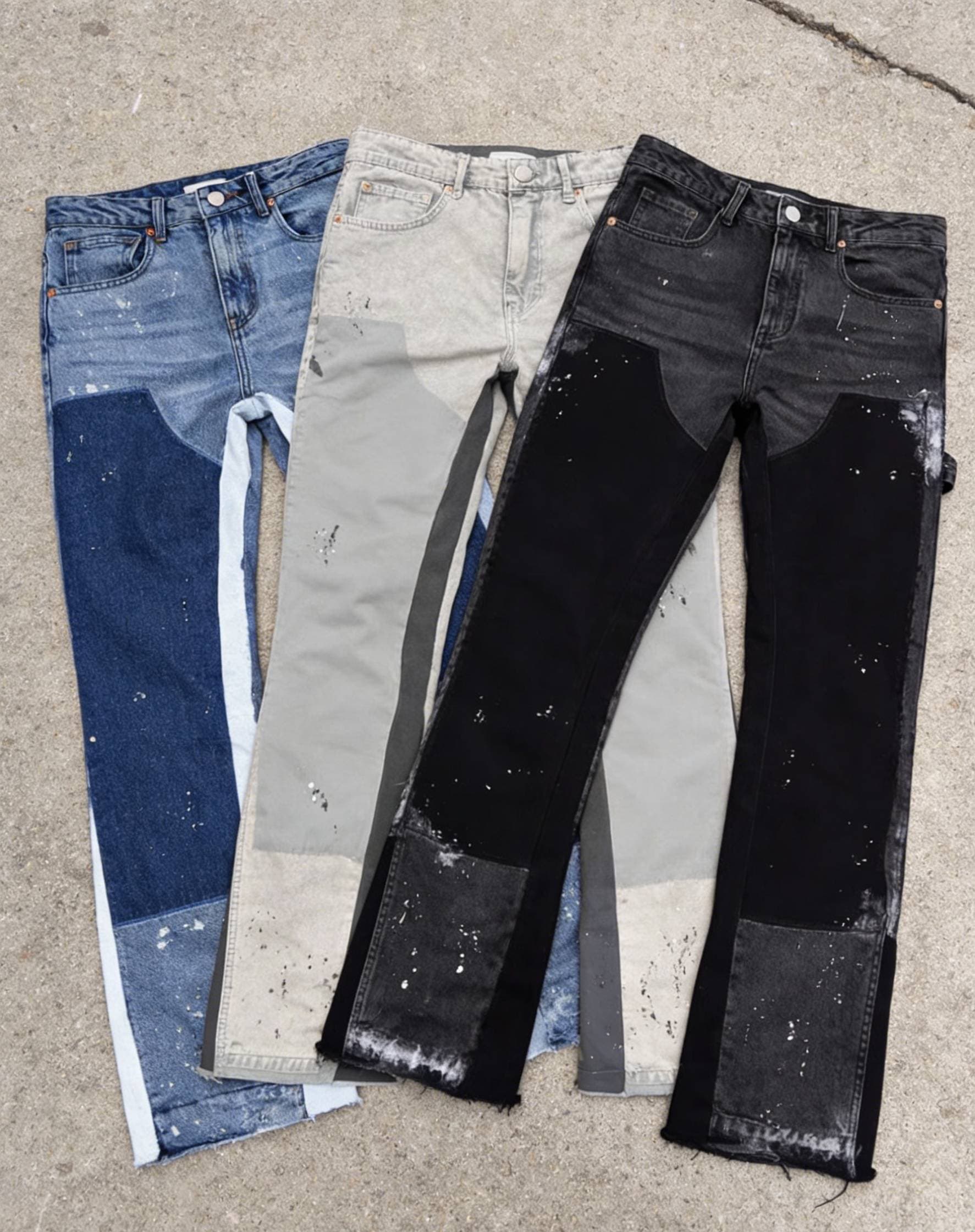 Men's Clothing 2026 Fashion Overalls Hot Selling Elastic Patch Denim Layered Flared Pants