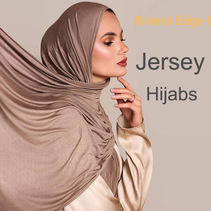 Riviera Edge Jersey Hijab, 170x60cm Modar Cotton Muslim Headscarf, Soft Solid Color Tie-On Head Wrap For Women