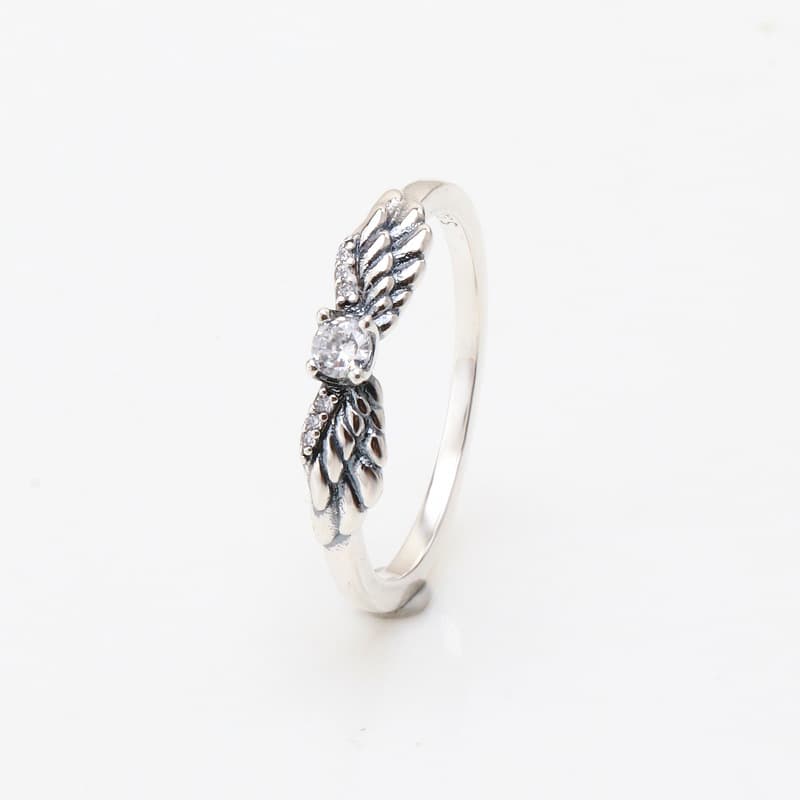 Women's Jewelry Elegant Angel Wing Ring With Cubic Zirconia, Silver Plated Vintage Statement Ring For Women, Romantic Gift For Her