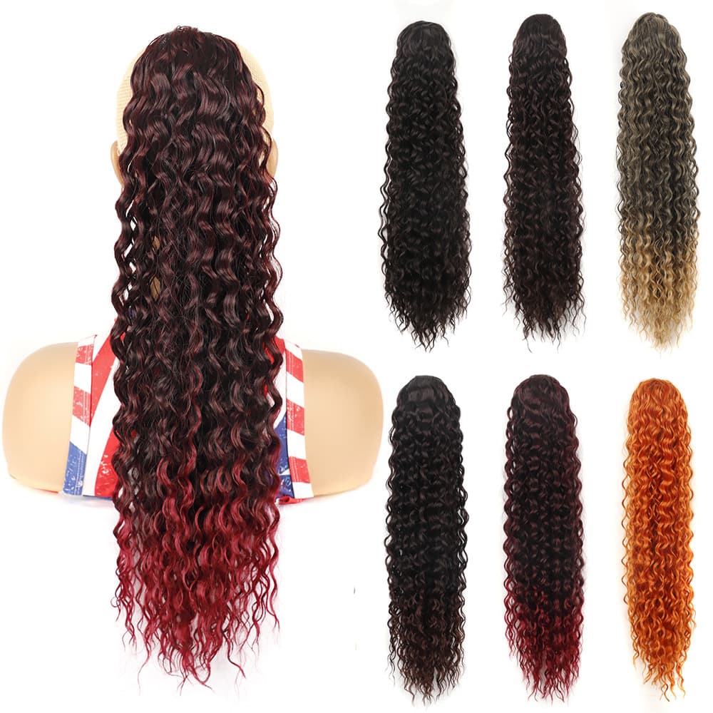 16/22/30 inch African female ponytail foreign trade drawstring deep curly hair cross border chemical fiber elastic net drawstring ponytail