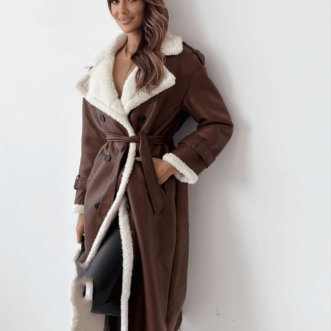 Women's Clothing new double wear stand collar lapel coat wear composite leather plush