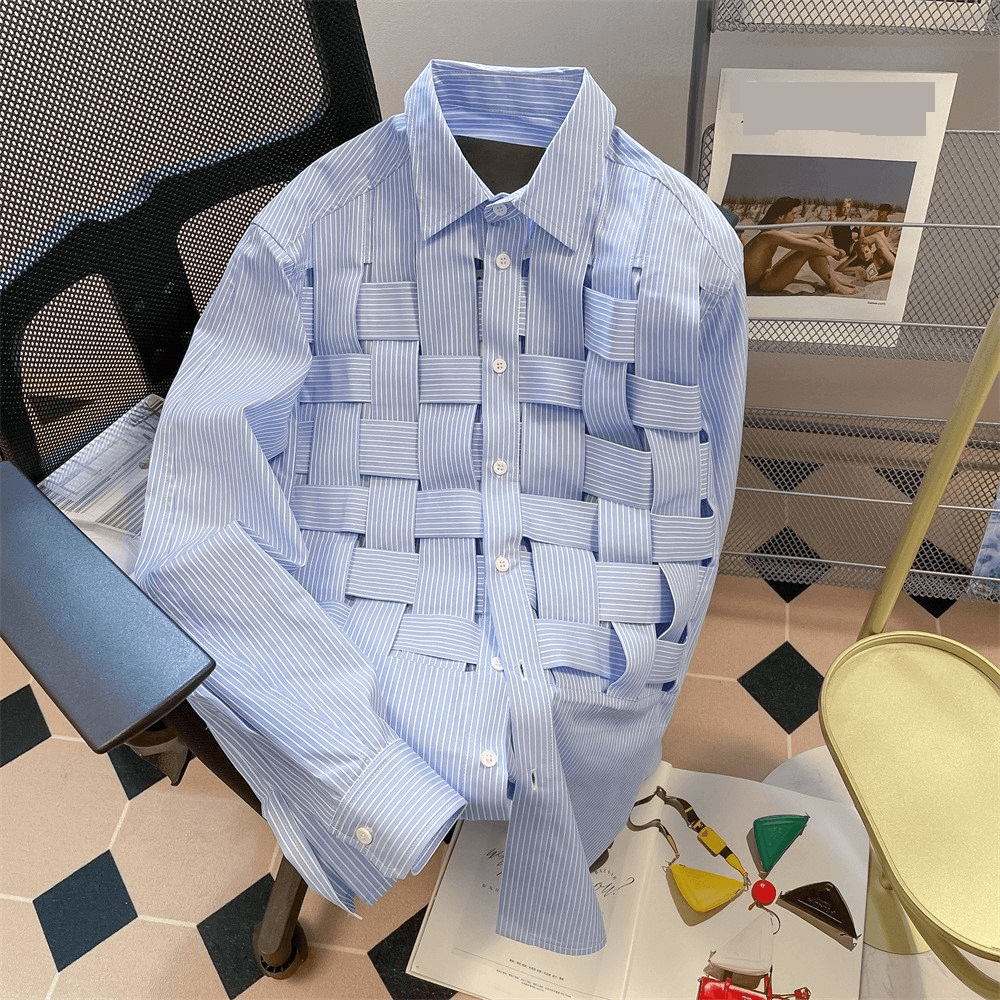 Men's Clothing Niche Chic Woven Plaid Striped Shirt Long Sleeved Top Jacket