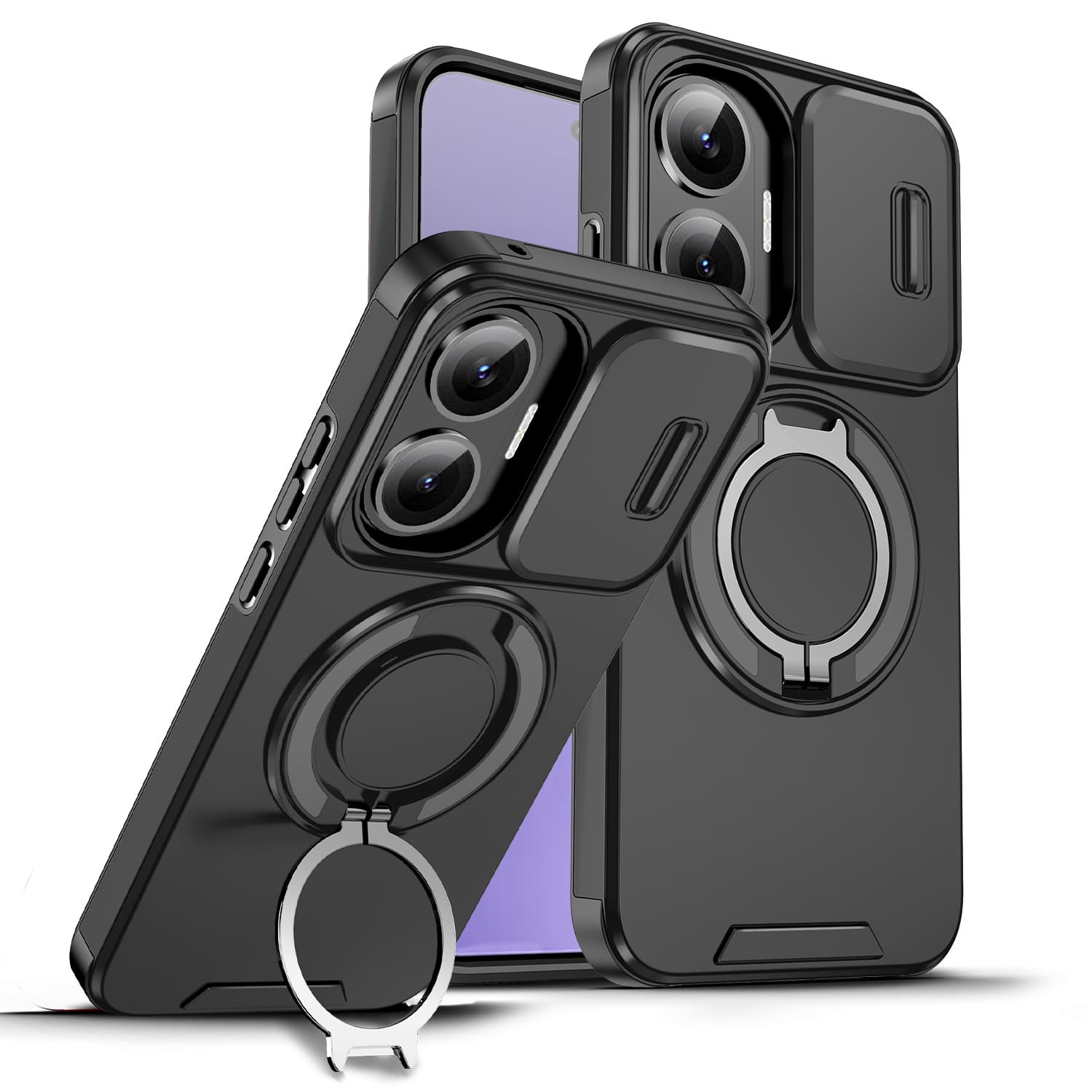 Magnetic Metal Ring Stand Armor Case For Xiaomi Poco F7 X7 Pro C71 Redmi A5 4G Turbo 4Pro Slide Camera Protection Phone
