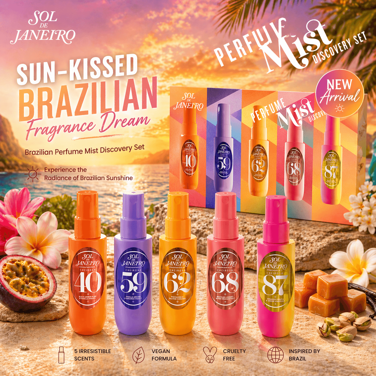 SOL DE JANEIRO Coffret Brumes Parfumées Cheirosa – 5 X 30 Ml (40, 59, 62, 68, 87) – Set Découverte Parfums Iconiques
