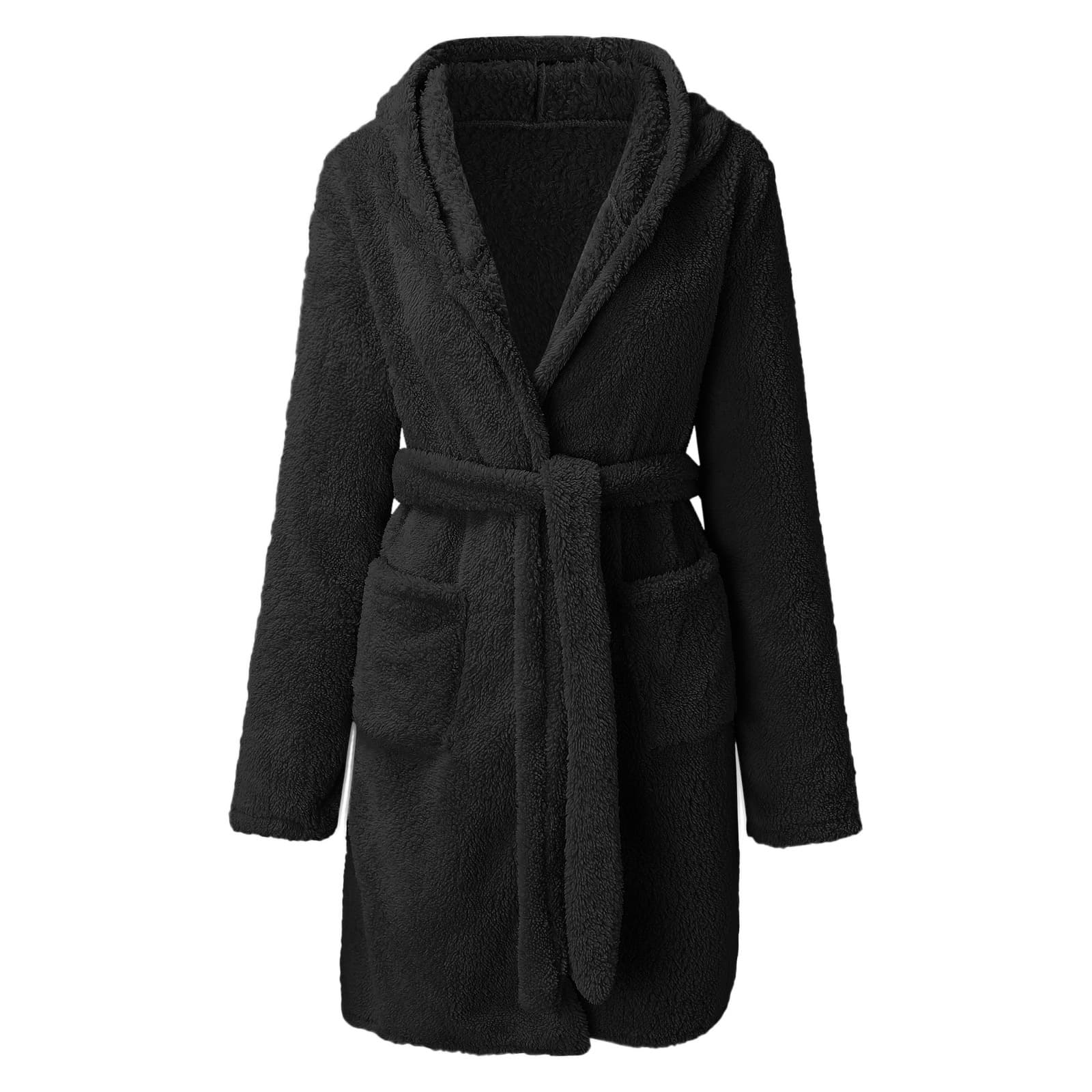 Men's plush home solid color hooded warm pajamas bathrobe women