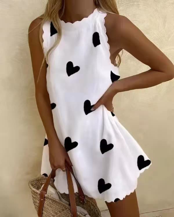 2023 New Women's Casual Printing Sleeveless Ruffle Lace Dress
