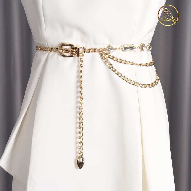 Nouvelle tendance de la mode avec pendentif en cristal, ceinture fine en métal polyvalente pour jupe avec taille de robe
