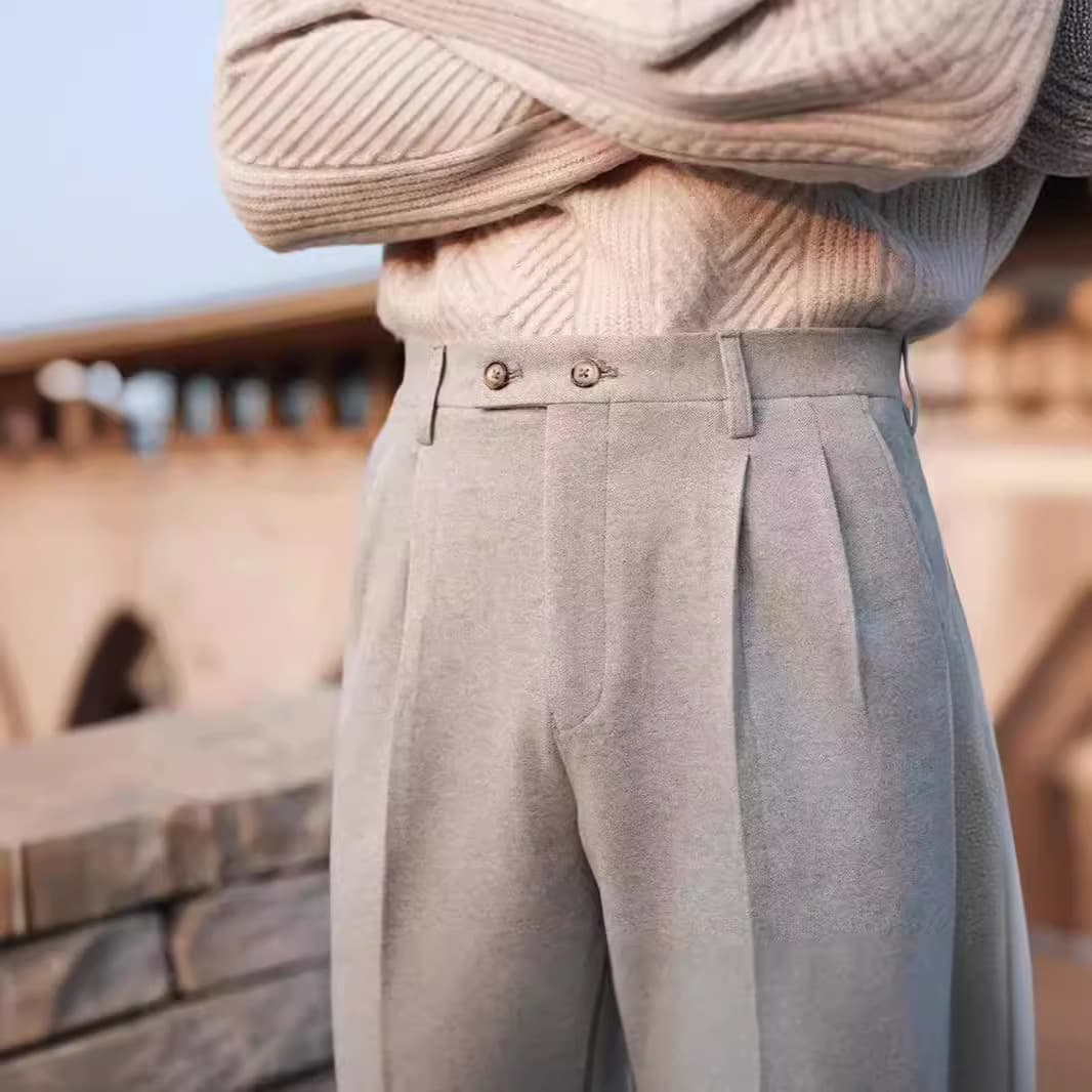 Men's Clothing Naples business slim casual pants drape high waist pants men's woolen straight retro trousers