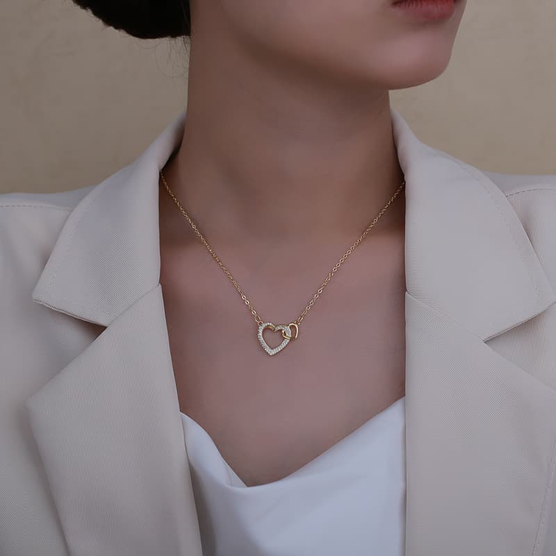 Heart to heart peach necklace summer women's high end heart shaped clavicle chain necklace
