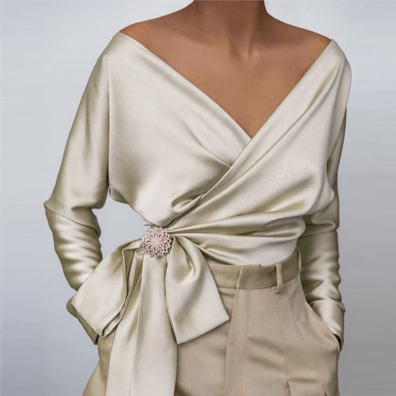 Women's Fashionable Personality V-neck Large Size Women's Satin Tops
