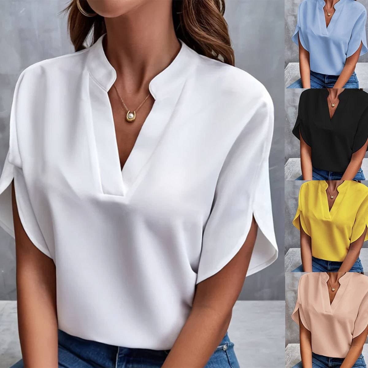 Women's Clothing Color V-neck Strapless Loose Linen Shirt Tops For Women
