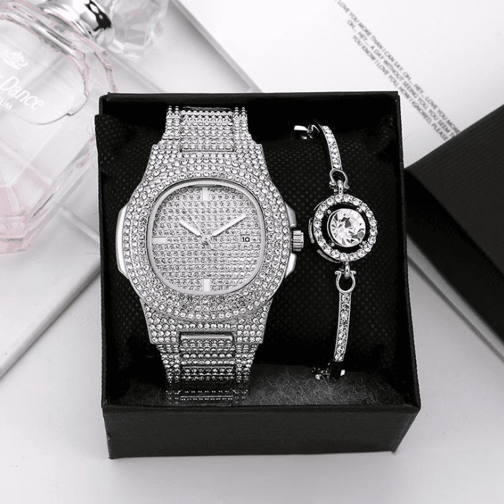 Women's Watches Starry Steel Band Ladies Watch Two Piece Set Bracelet Watch Full Of Diamond Calendar Atmospheric Fashion Women's Watch