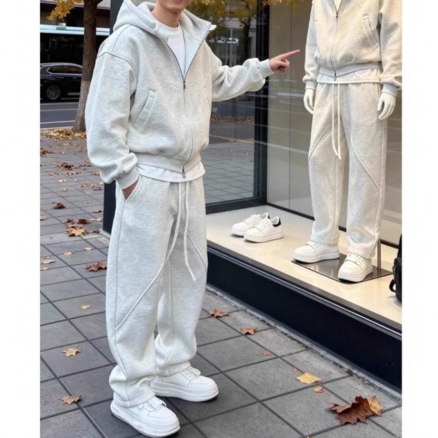 "Men's Heavyweight Casual Sportswear Set – Cardigan, Sweatshirt & Sweatpants, Plus Size Autumn/Winter Comfort, Trendy Streetwear Look"