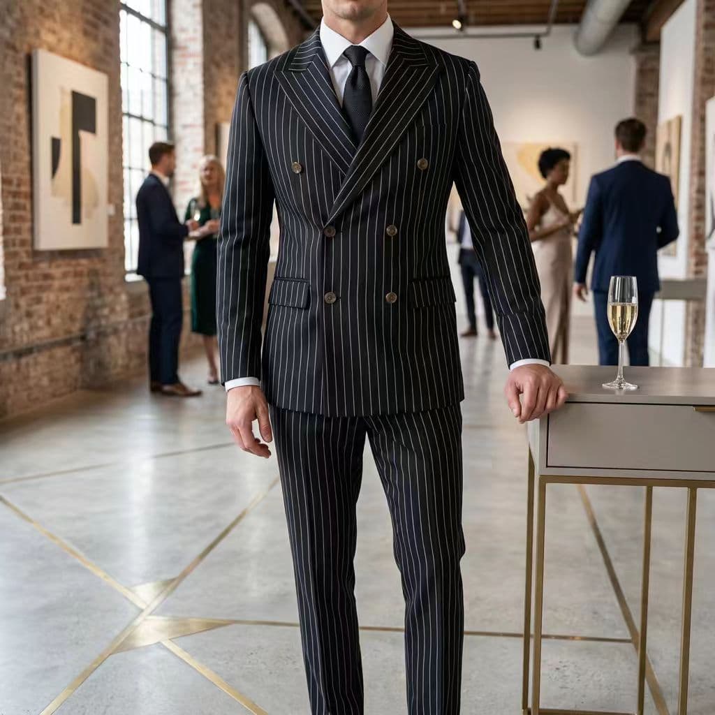 2pcs Men's Business Wedding Suit Set Striped Formal Tuxedo Outfit For Dinner And Ceremonies