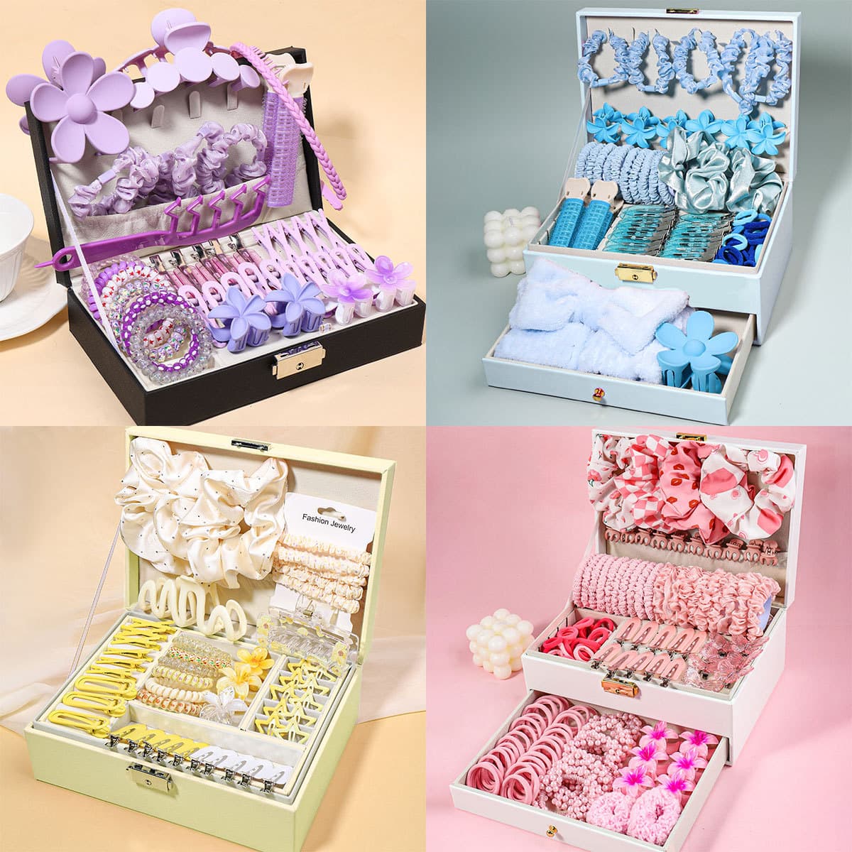 1150-Piece Hair Accessories Gift Set - Pearl Shark Clips, No-Trace Clips, Elastic Hair Ties, Hair Bands, Curling Wand & Scrunchies