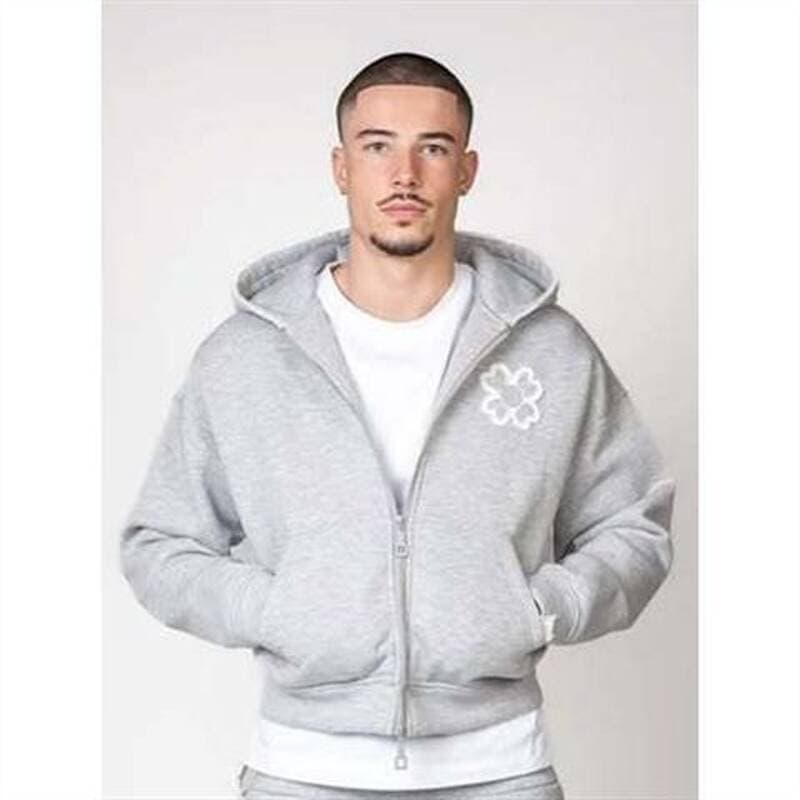 Ensemble sweat-shirt et pantalon décontractés, style rétro américain Y2K, gris-noir-vert, coupe ample, fermeture éclair et capuche.