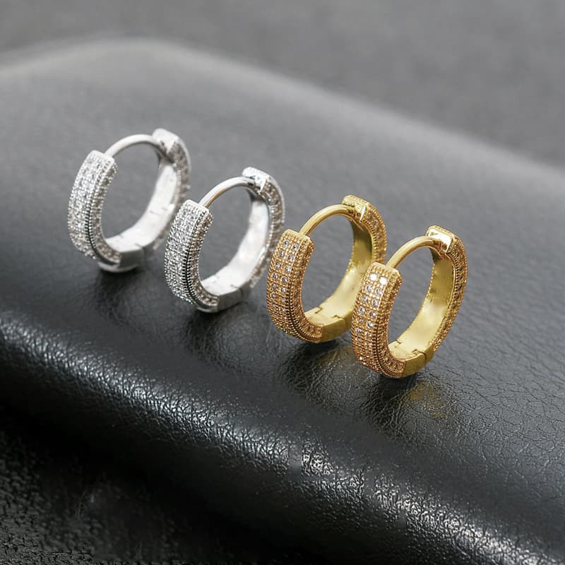 Europe and the United States full of diamond earrings new fashion men's stud earrings yellow gold ear loop female hipster single ear buckle earrings