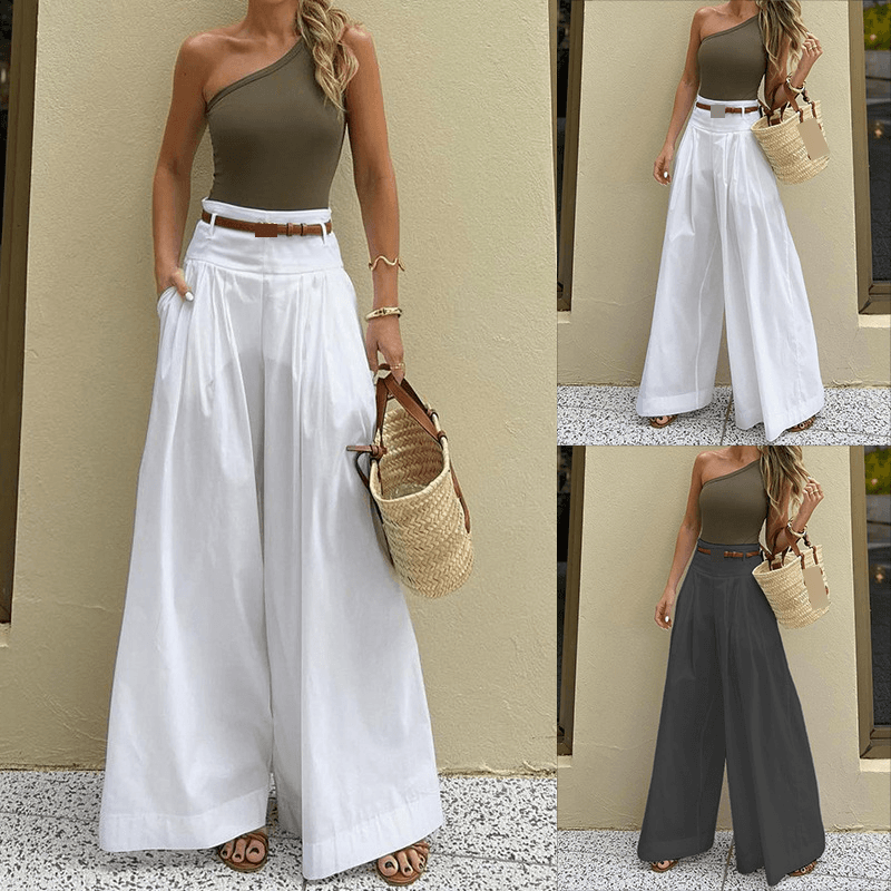 Women's Clothing New Women's Pants Solid Color Loose High Waist Casual Trousers