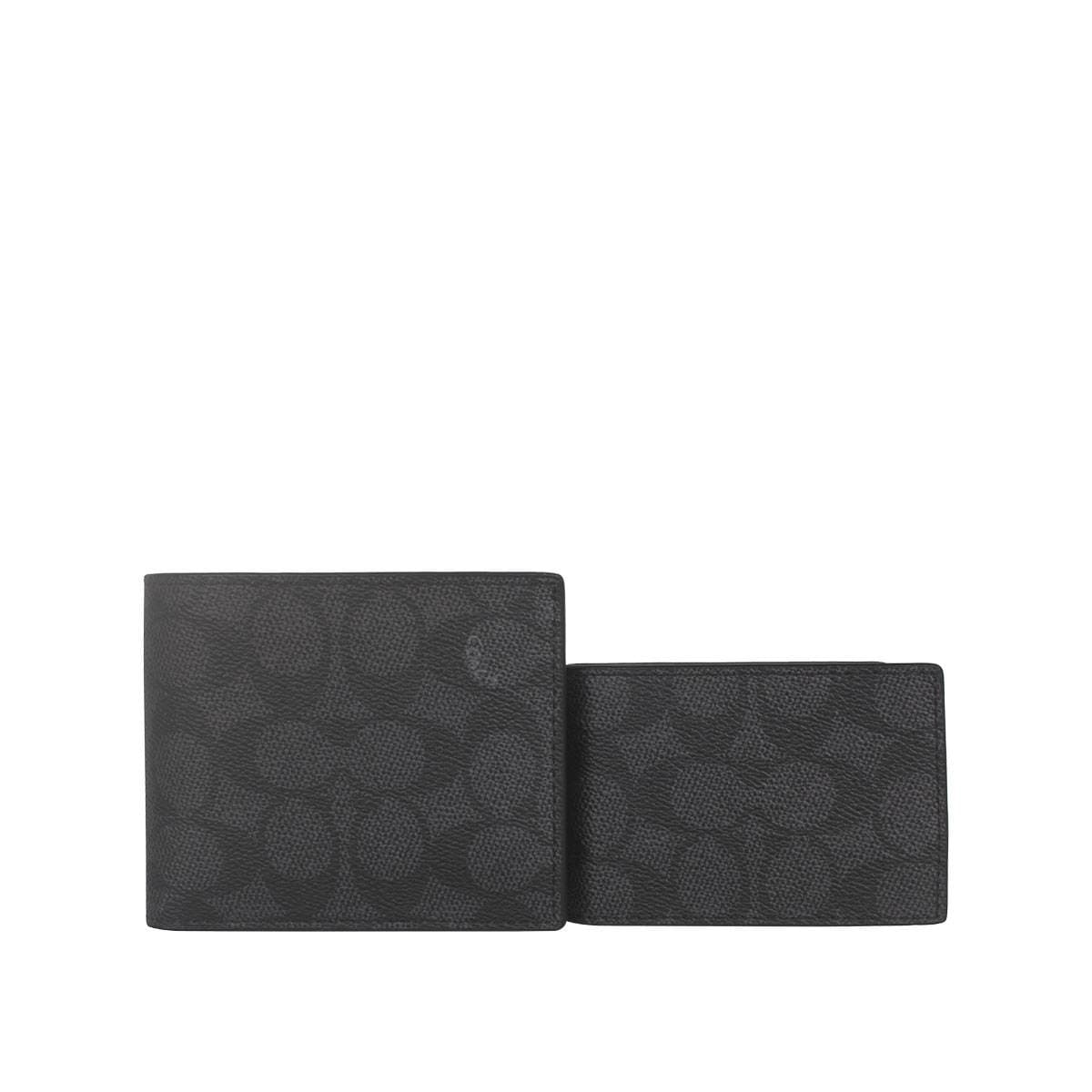 Coach Outlet 3 In 1 Wallet In Signature Canvas In Charcoal/ Black CW380