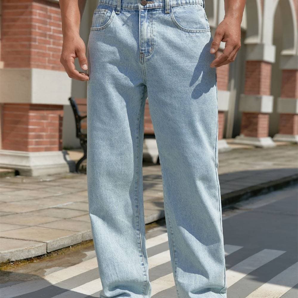 ​​Men's High-Waisted Loose Fit Jeans – Comfortable & Stylish Straight-Leg Denim (Light Blue, S-XXL)​​