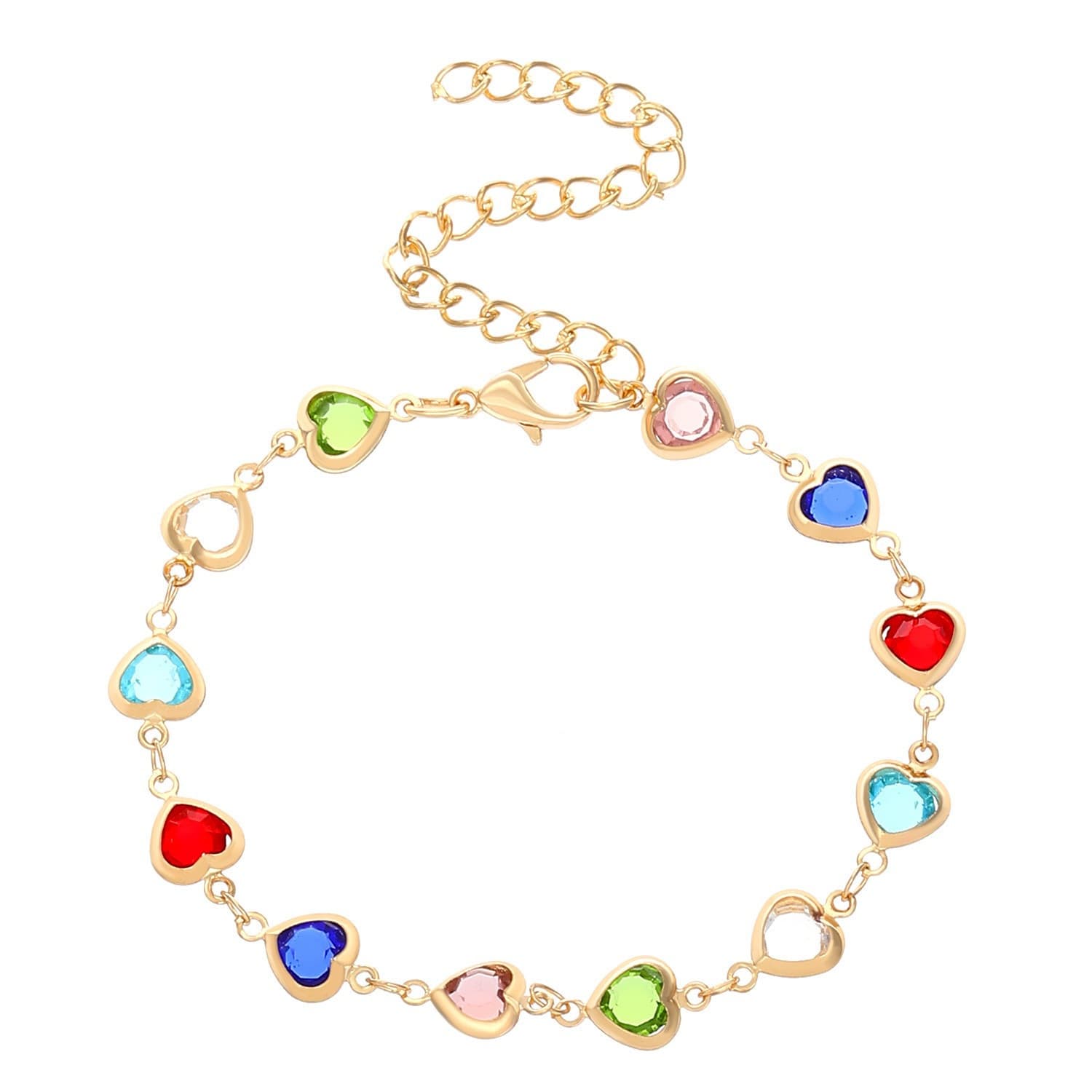 Ins style colorful love zircon bracelet personality temperament alloy heart shaped dopamine bracelet net celebrity bracelet