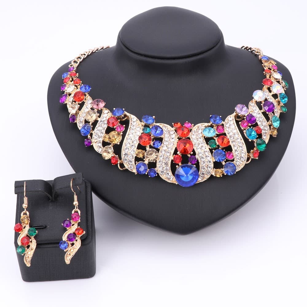 Wedding Bridal Accessories Statement Jewelry Sets For Women Rhinestones Crystal Necklace Earrings Holiday Party Sets