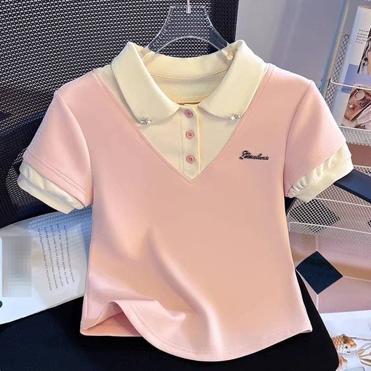 Women's Clothing Slim Fit Polo Collar T-Shirt Short Sleeve Unique Design Summer Top Fits True To Size