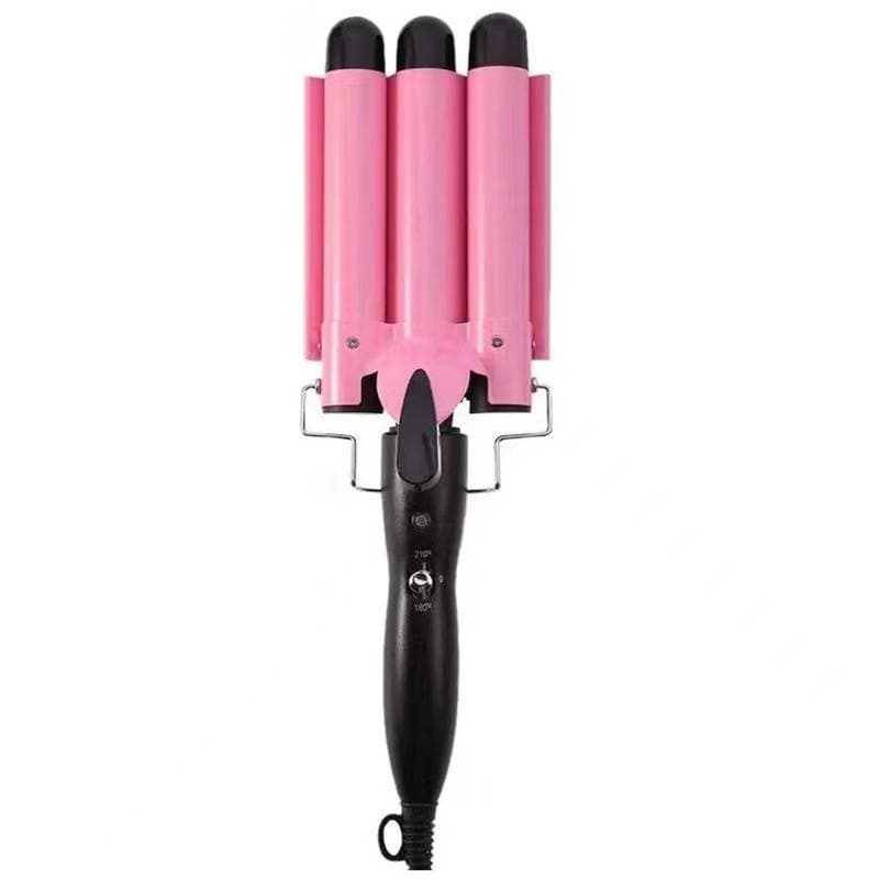 pink Three-tube Curling Iron Big Wave Electric Plywood Curling Iron Water Ripple Egg Roll Iron Big Curling Iron