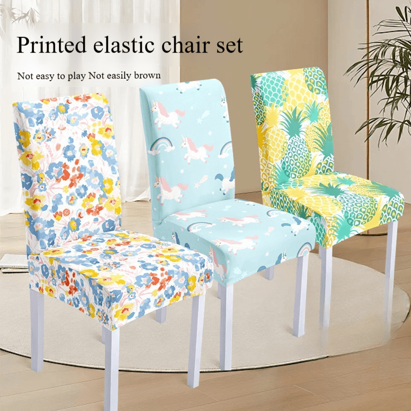 ​Nordic Style Stretchable Chair Covers - Floral Print, All-Season Use For Home/Dining Room/Hotel (4-Piece Set)​