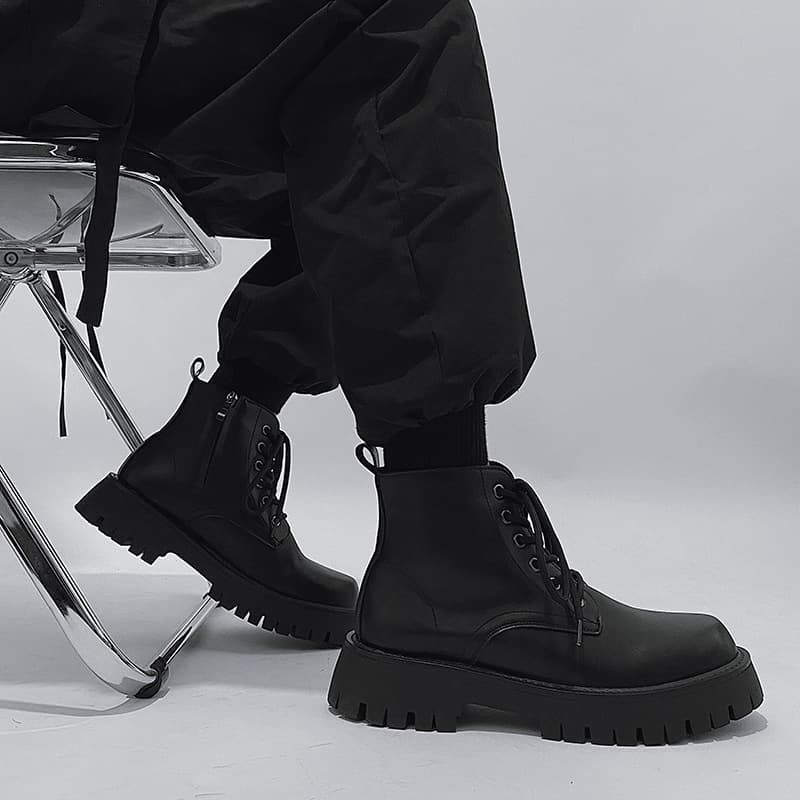 Men's Shoes British Tooling Boots Top Layer Leather Martin Boots Men's Black Leather Short Boots