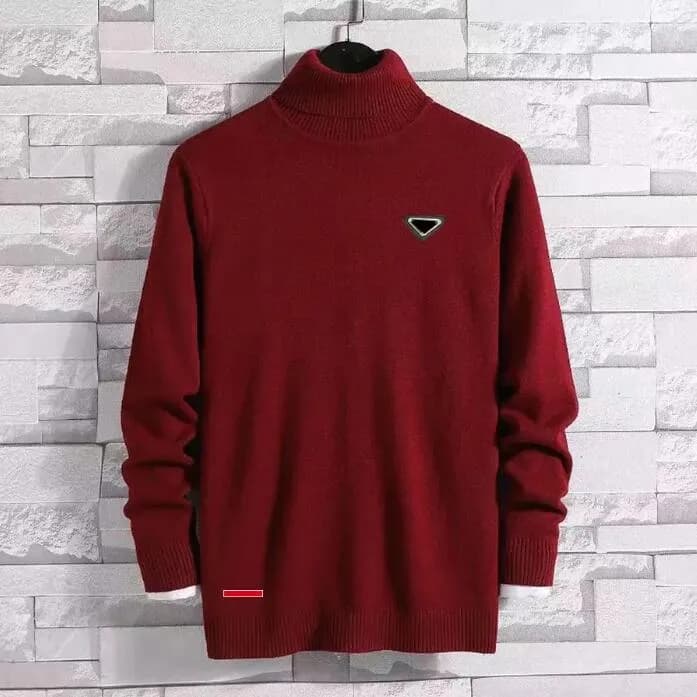 Pull col roulé à badge triangulaire pour homme et femme, pull de créateur en cachemire, couleur unie, en coton